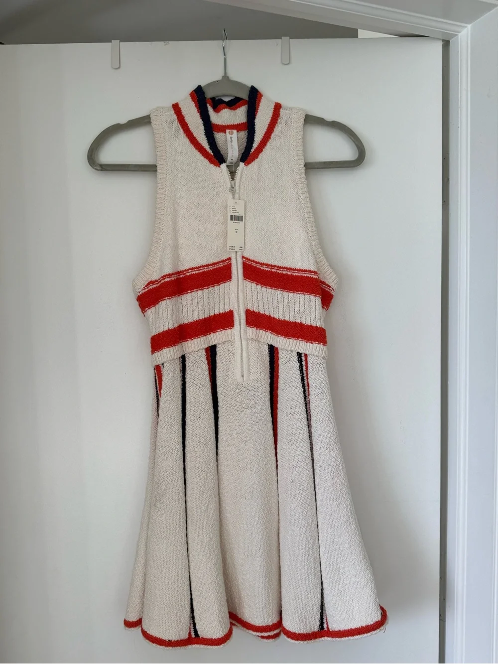 Anthropologie White and Orange Striped Sleeveless Tennis Dress - Picture 4 of 6